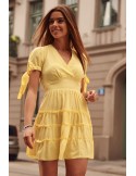 Summer dress with short sleeves, yellow PR3181 - Online store - Boutique